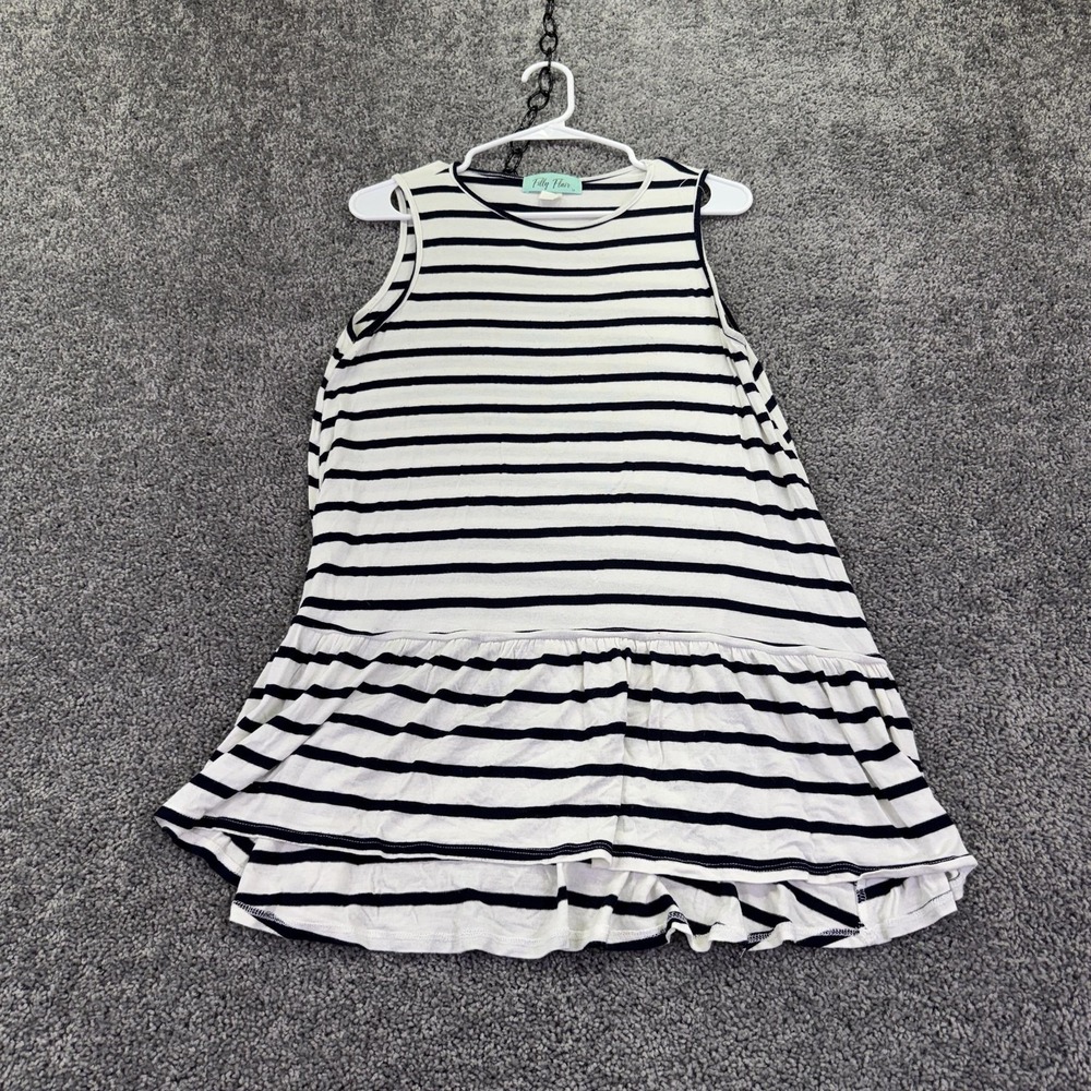 Filly Flair Dress Womens M White Striped Ruffle Hem Tank Swing Casual Short